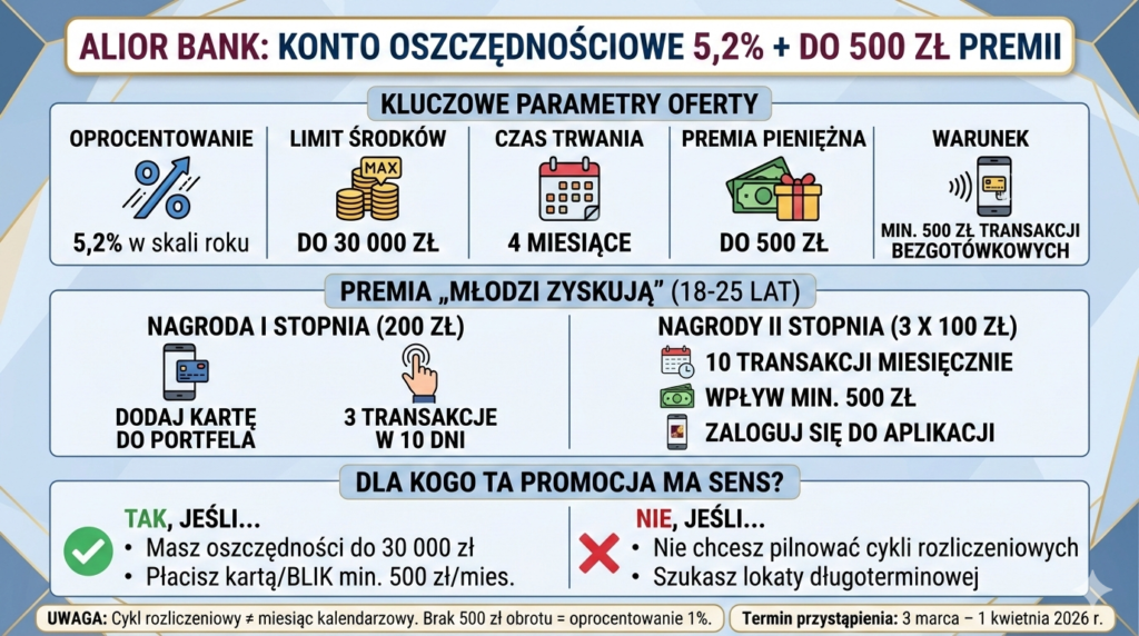 Alior Konto Oszczędnościowe na Start – 6. edycja + premia „Młodzi zyskują” do 500 zł (2026) -2
