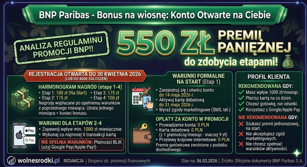 BNP Paribas Bonus na wiosnę – nawet 550 zł za Konto Otwarte na Ciebie