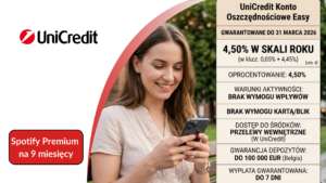 UniCredit Konto Oszczędnościowe Easy – 4,50% do 31.03.2026 bez warunków aktywności