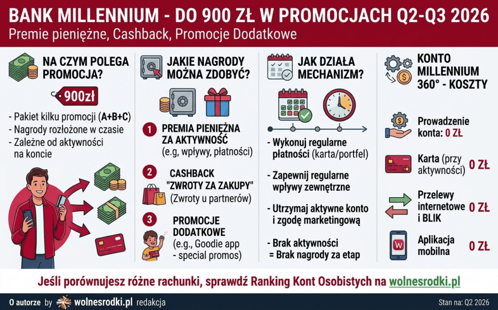 Bank Millennium – nawet 900 zł w promocjach Q2–Q3 2026